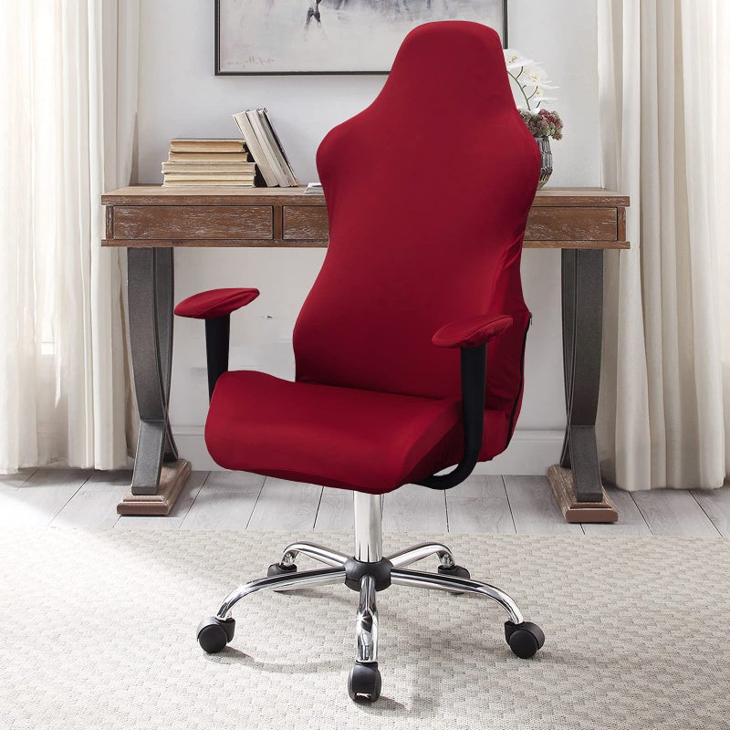 WOMACO Gaming Chair Slipcover Stretch Seat Chair Cover for Leather Computer Reclining Racing Ruffled Gamer Chair Protector (Red, One-Size) - Image 2